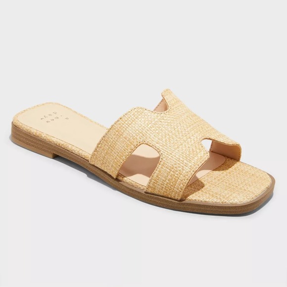 A New Day Nina H-Band Slide Sandals Beige Size 6 Block Heel Slip-On - Picture 1 of 6